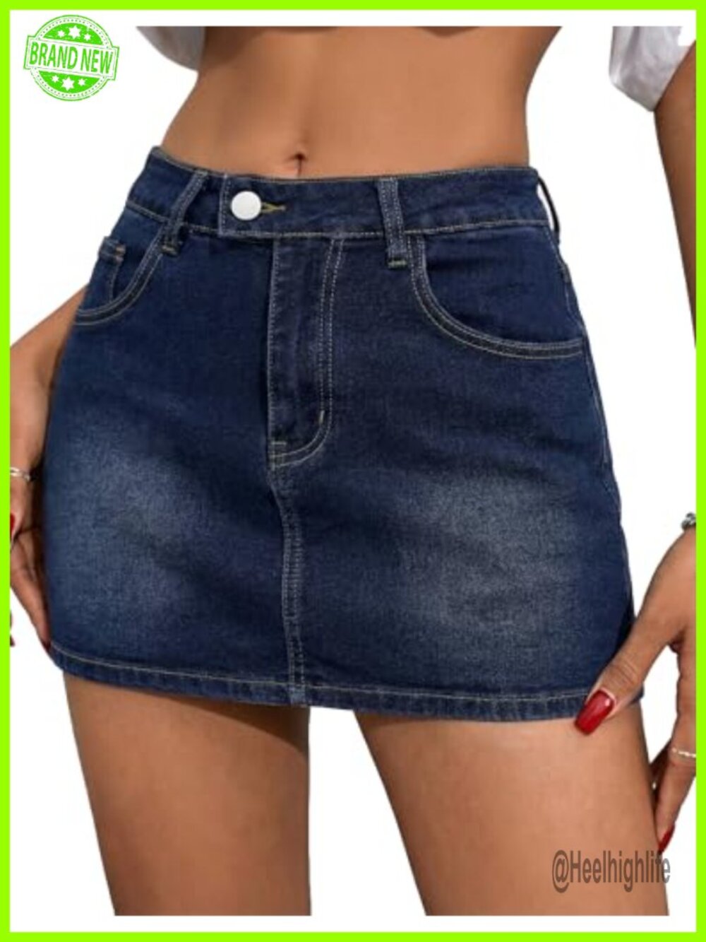 Low Rise Denim Mini Skirt with Built-in Shorts Stretchy Jean Skort